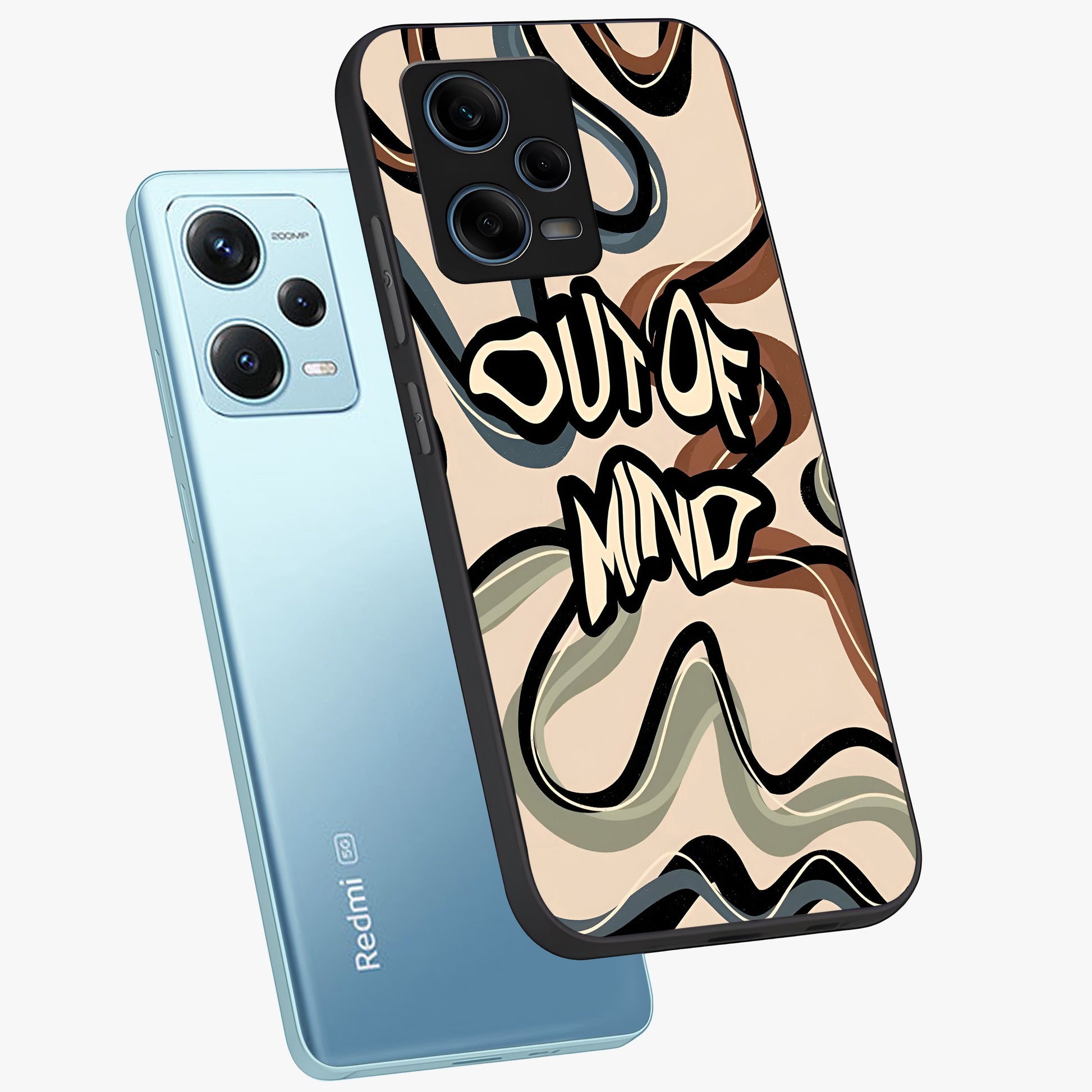Out Of Mind Glass Case displayed in angled mockup highlighting bold statement design with modern artistic aesthetic.