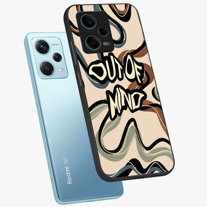 Out Of Mind Glass Case displayed in angled mockup highlighting bold statement design with modern artistic aesthetic.