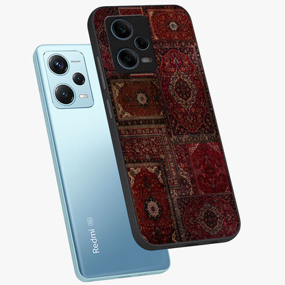 Persian Velvet Tale Glass Case displayed in angled mockup highlighting ornate textile inspired design with royal aesthetic.