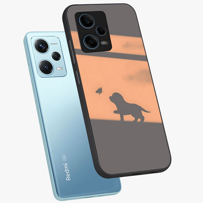 Puppy Shadow Art Glass Case displayed in angled mockup highlighting playful dog illustration with artistic shadow aesthetic.