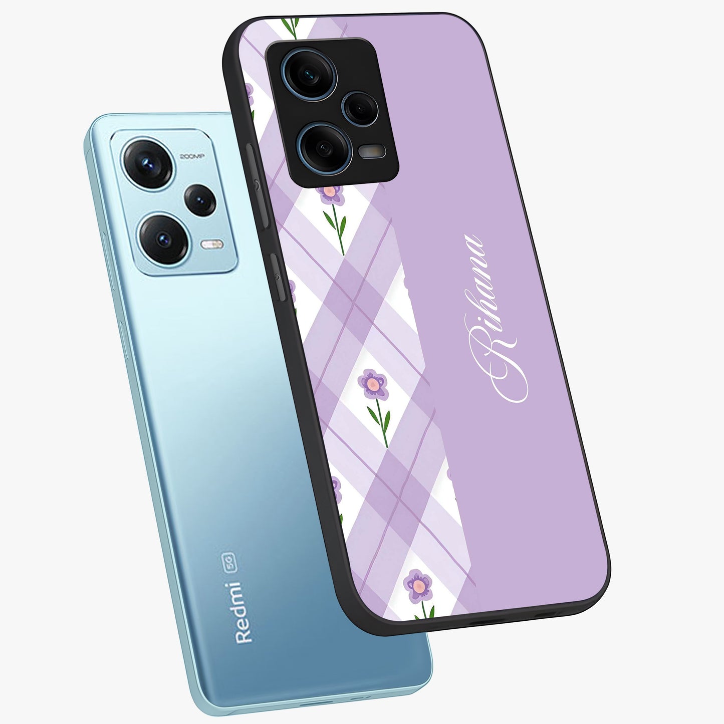 Purple Diamond Floral Glass Case displayed in angled mockup highlighting elegant purple flower design with decorative pattern.