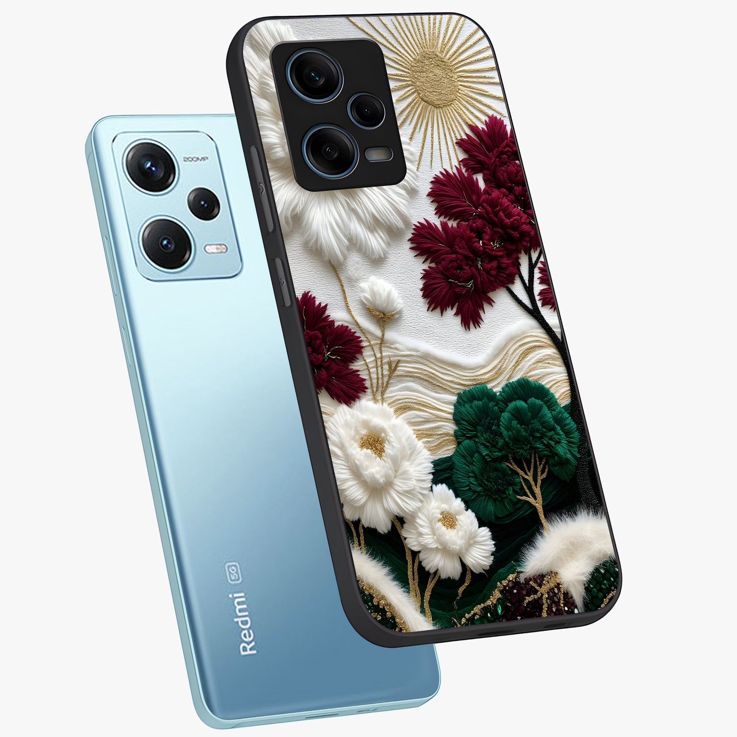 Radiant Bloom Elegance Glass Case displayed in angled mockup highlighting graceful floral design with radiant aesthetic style.
