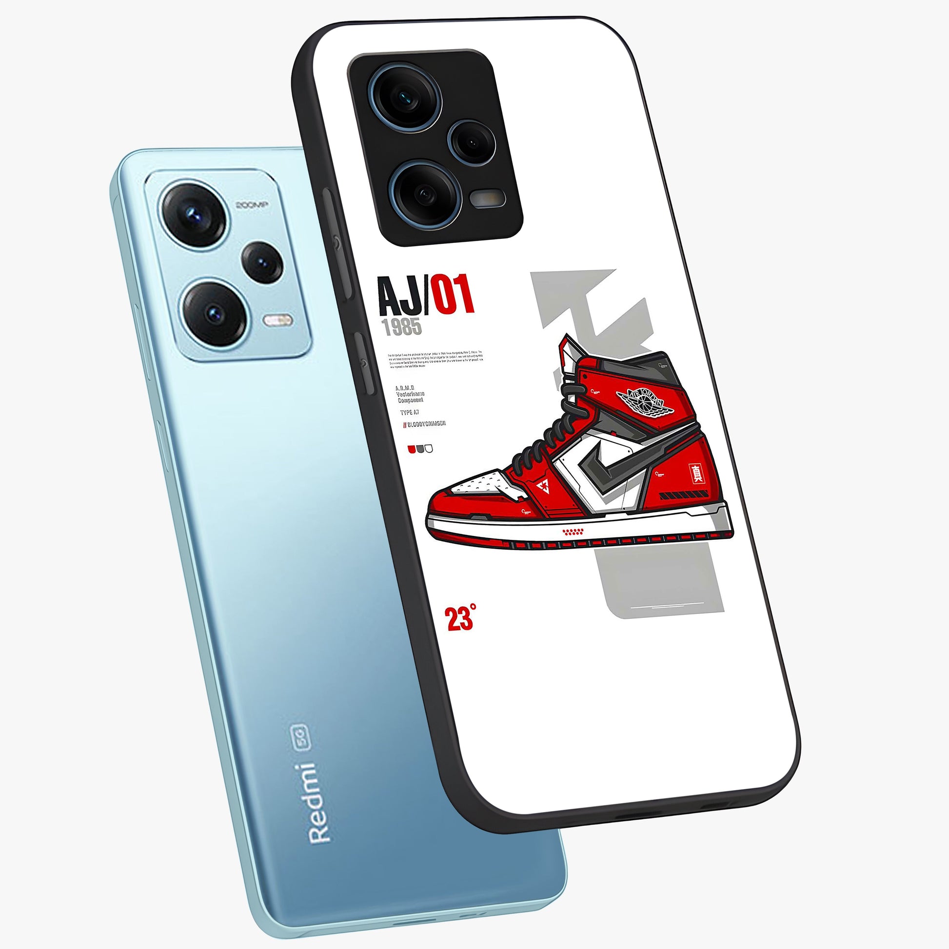 Retro Sneaker Blueprint Glass Case displayed in angled mockup highlighting detailed shoe design with sporty retro aesthetic.