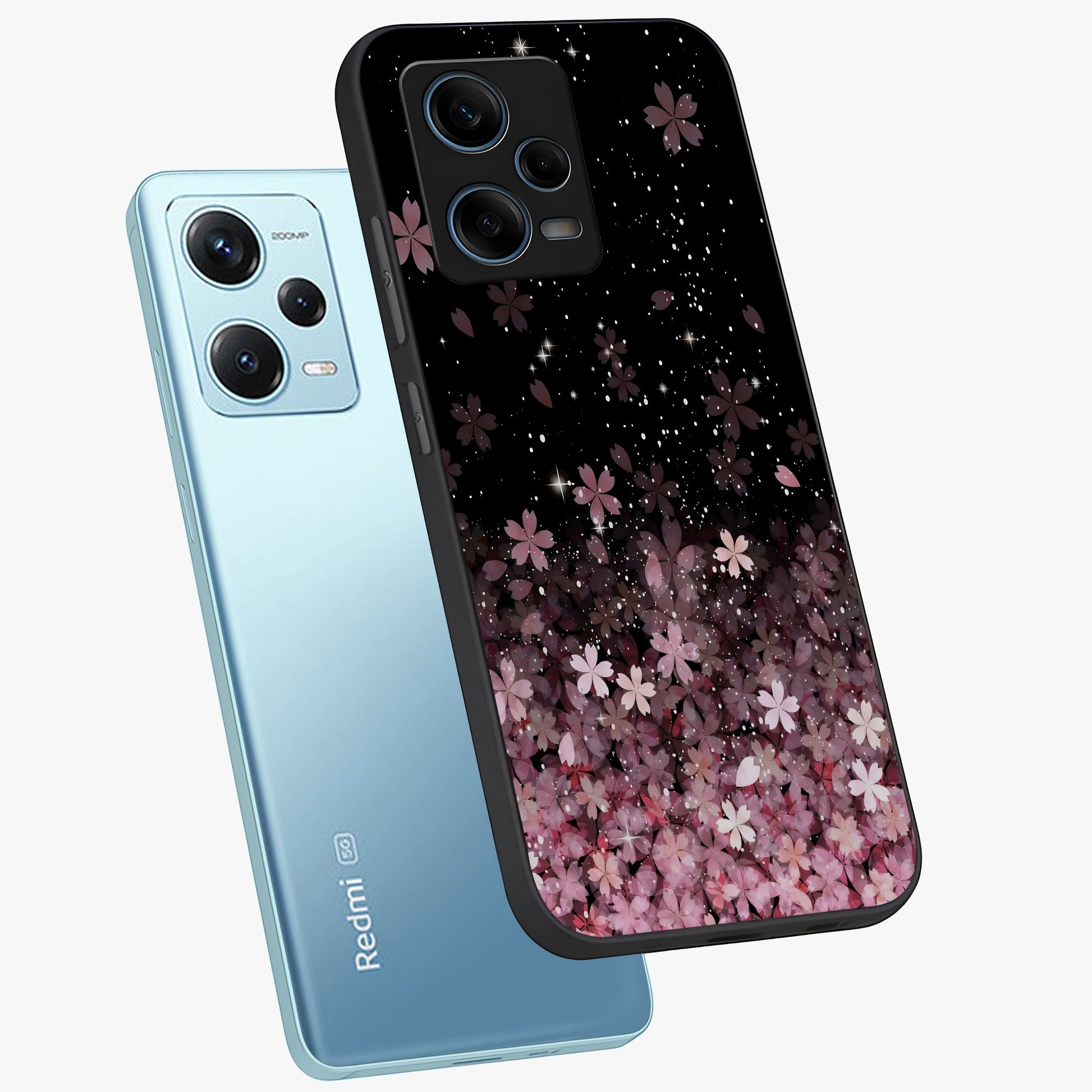 Small Starry Flowers Glass Case displayed in angled mockup highlighting tiny flower pattern with celestial aesthetic style.