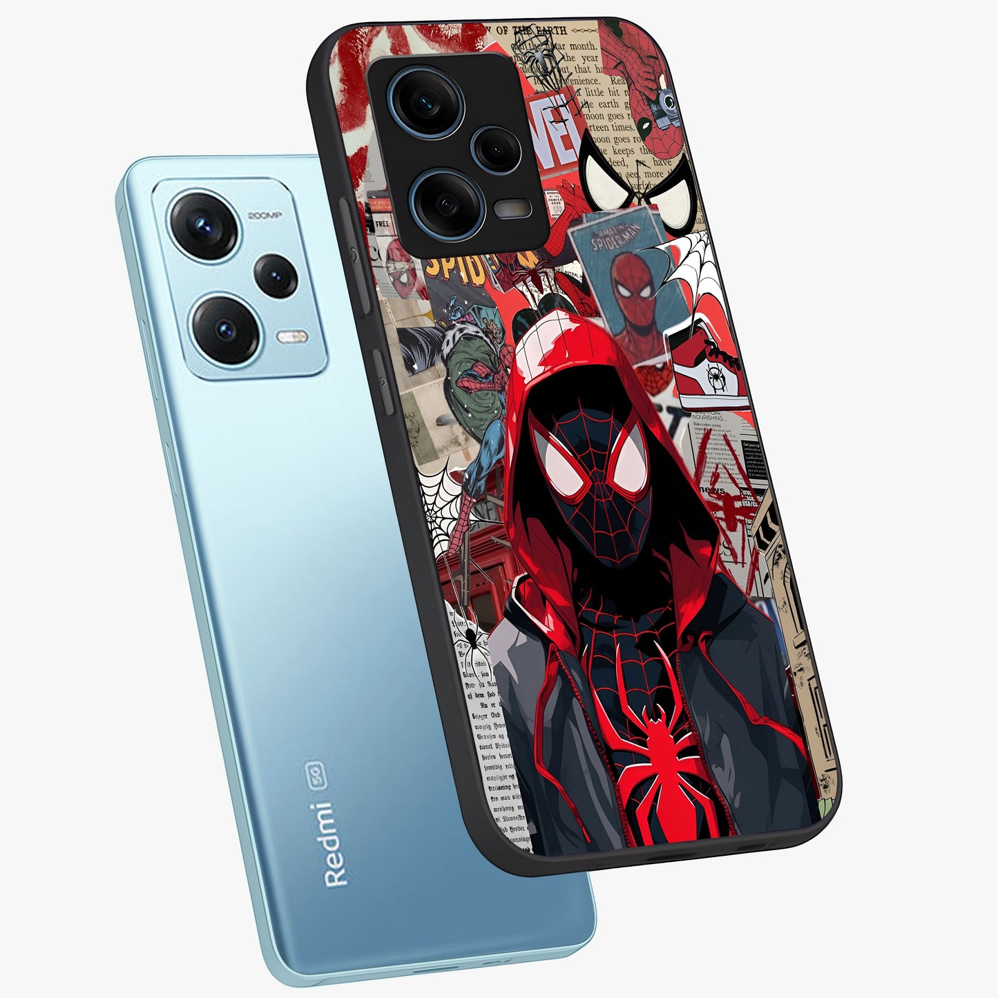 Spider Collage Street Glass Case displayed in angled mockup highlighting dynamic street style collage design with comic aesthetic.