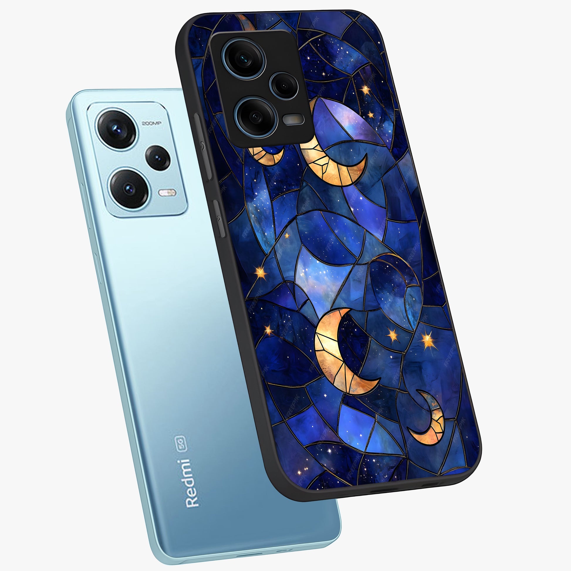 Starlit Sky Tapestry Glass Case displayed in angled mockup highlighting celestial night pattern with artistic aesthetic style.