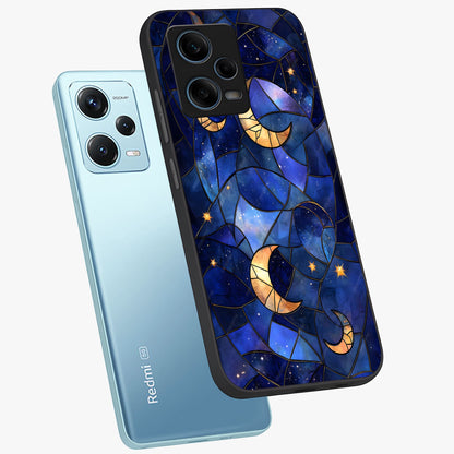Starlit Sky Tapestry Glass Case displayed in angled mockup highlighting celestial night pattern with artistic aesthetic style.