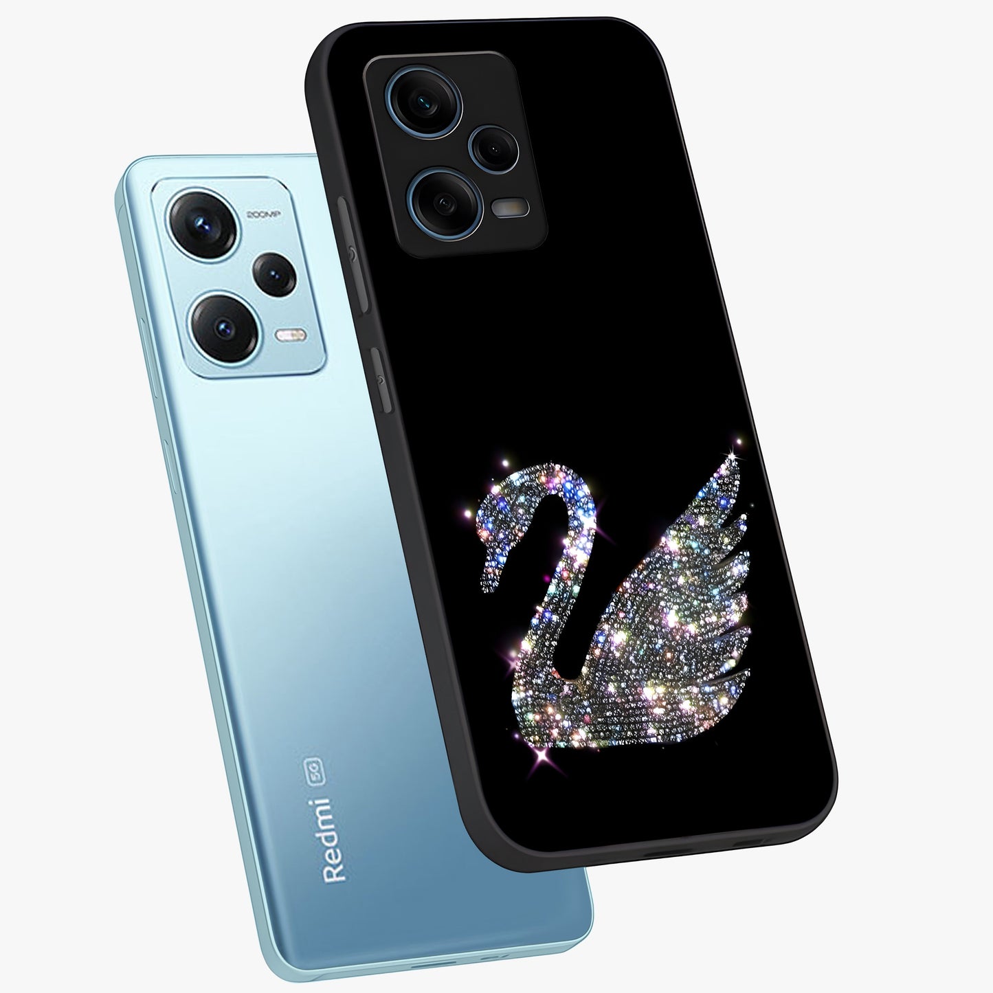 Starlit Swan Grace Glass Case displayed in angled mockup highlighting elegant swan illustration with dreamy celestial aesthetic.