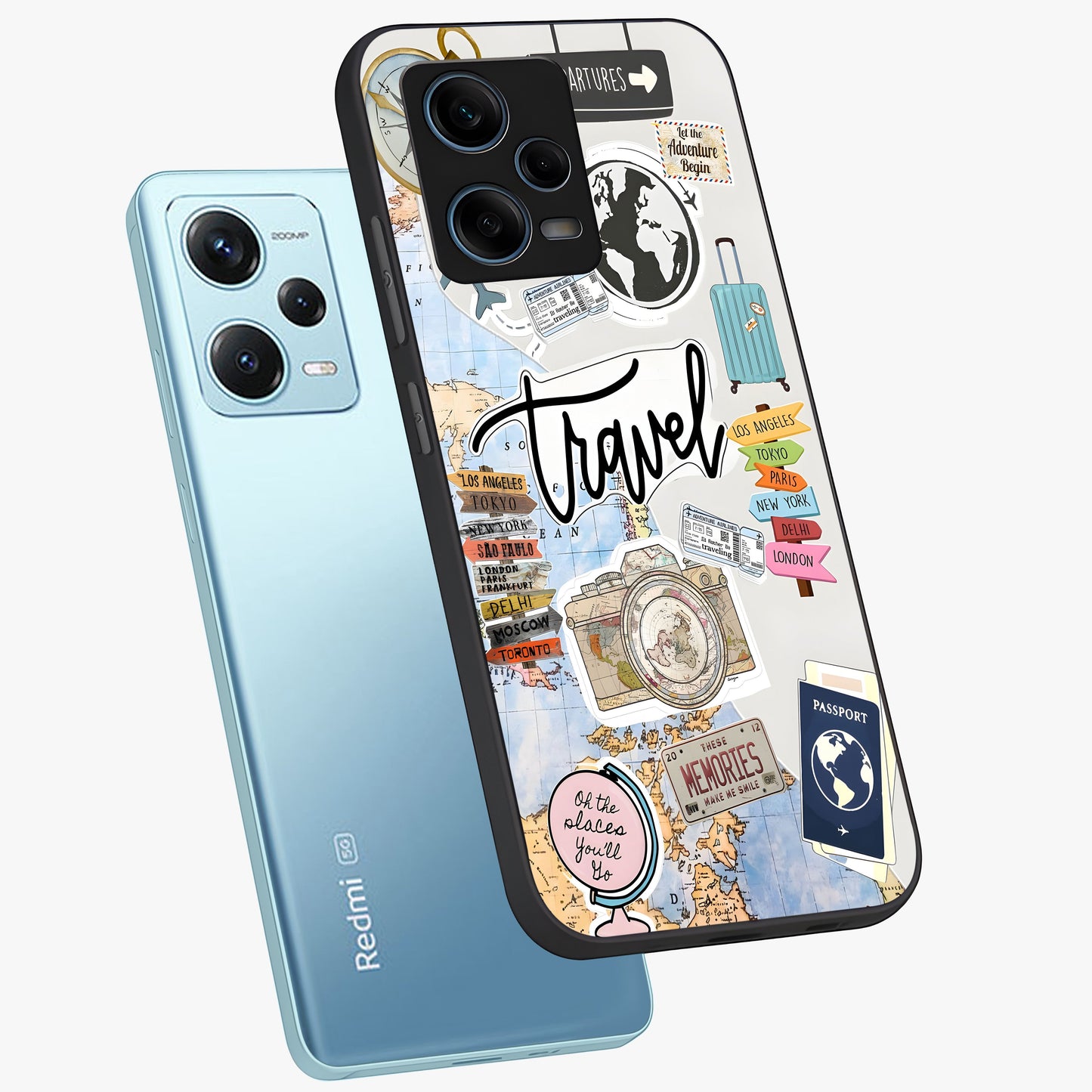 Wanderlust Journal Glass Case displayed in angled mockup highlighting adventure themed design with aesthetic travel vibe.
