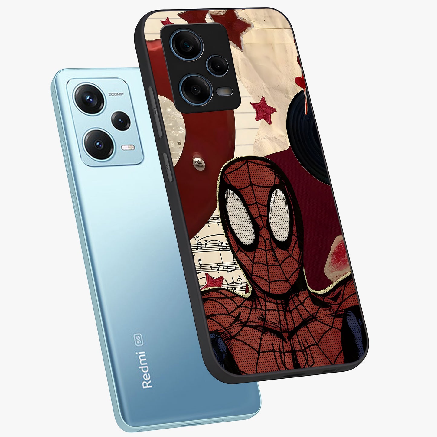 Web Warrior Vibes Glass Case displayed in angled mockup highlighting dynamic web design with comic style aesthetic.