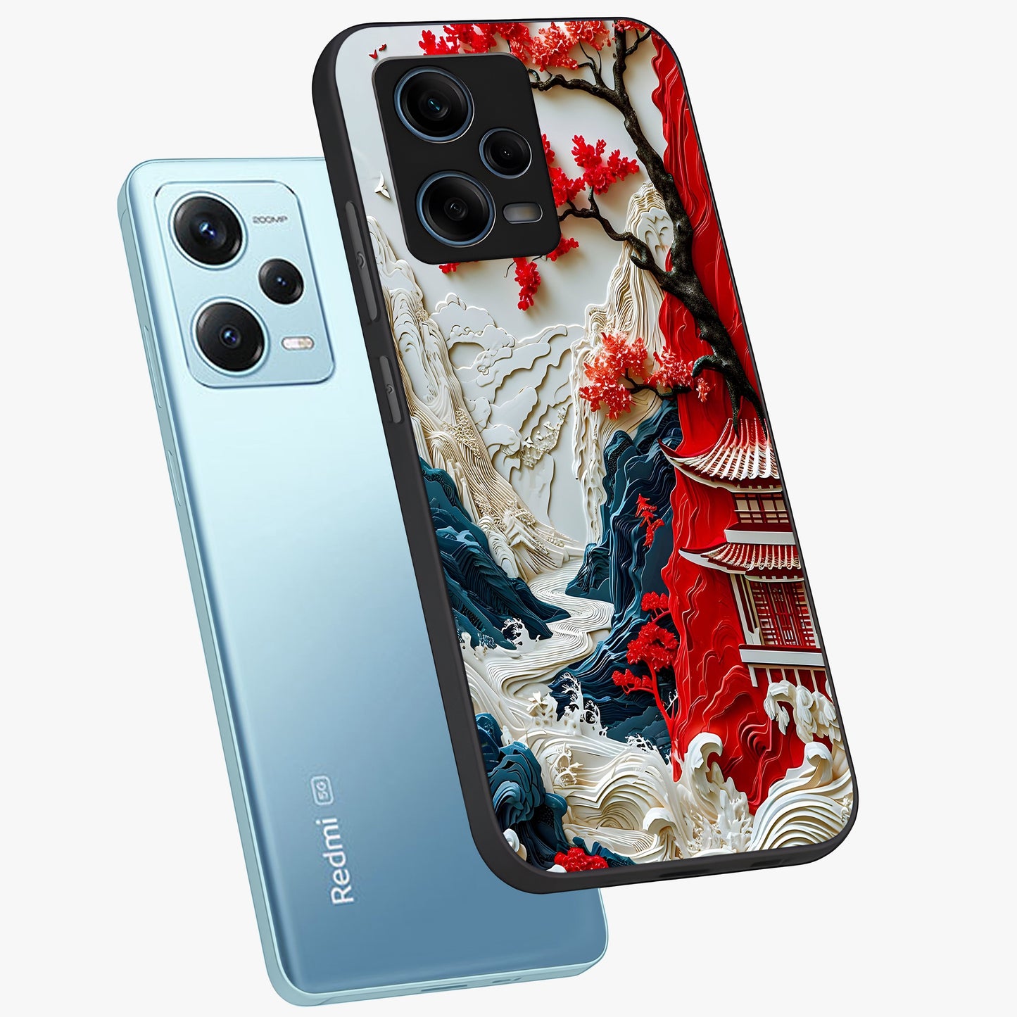 Whispers Of Sakura Waves Glass Case displayed in angled mockup highlighting flowing sakura design with soft floral aesthetic.