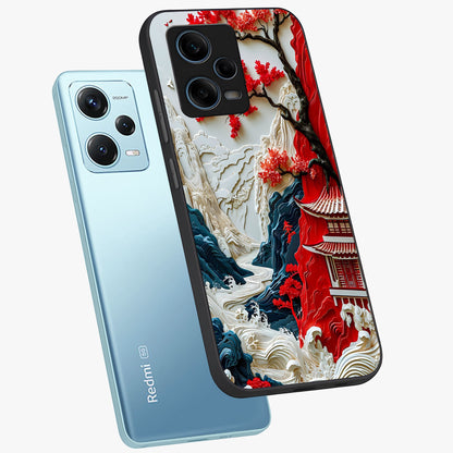 Whispers Of Sakura Waves Glass Case displayed in angled mockup highlighting flowing sakura design with soft floral aesthetic.