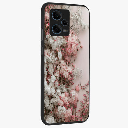 Blush Blossom Cloud Glass Case upright view showcasing calm floral cloud artwork with gentle dreamy theme.