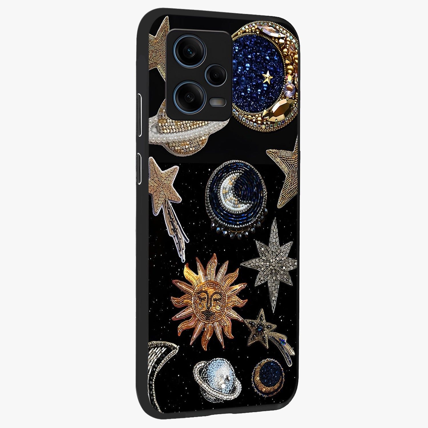 Celestial Gem Constellations Glass Case upright view showcasing cosmic constellation artwork with celestial aesthetic style.