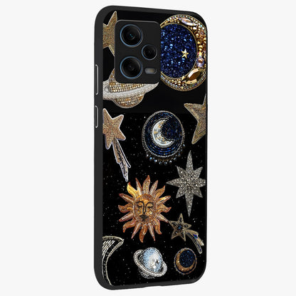 Celestial Gem Constellations Glass Case upright view showcasing cosmic constellation artwork with celestial aesthetic style.