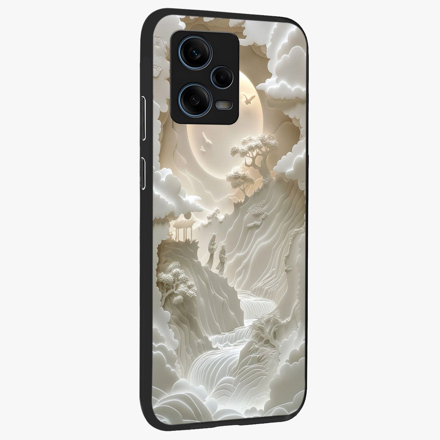 Celestial Origami Glass Case upright view showcasing creative origami artwork with modern celestial style.