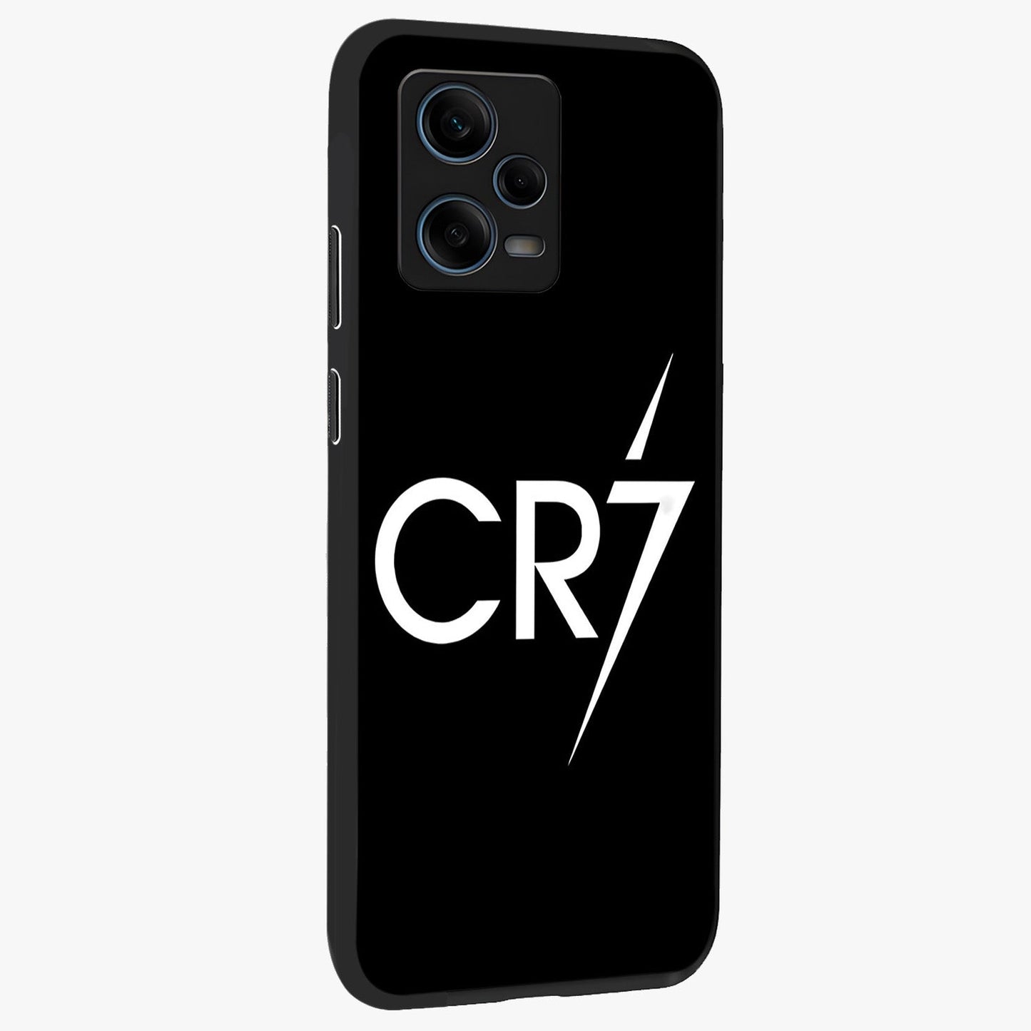 Cr7 Elite Strike Glass Case upright view showcasing energetic football inspired design with modern sports aesthetic.