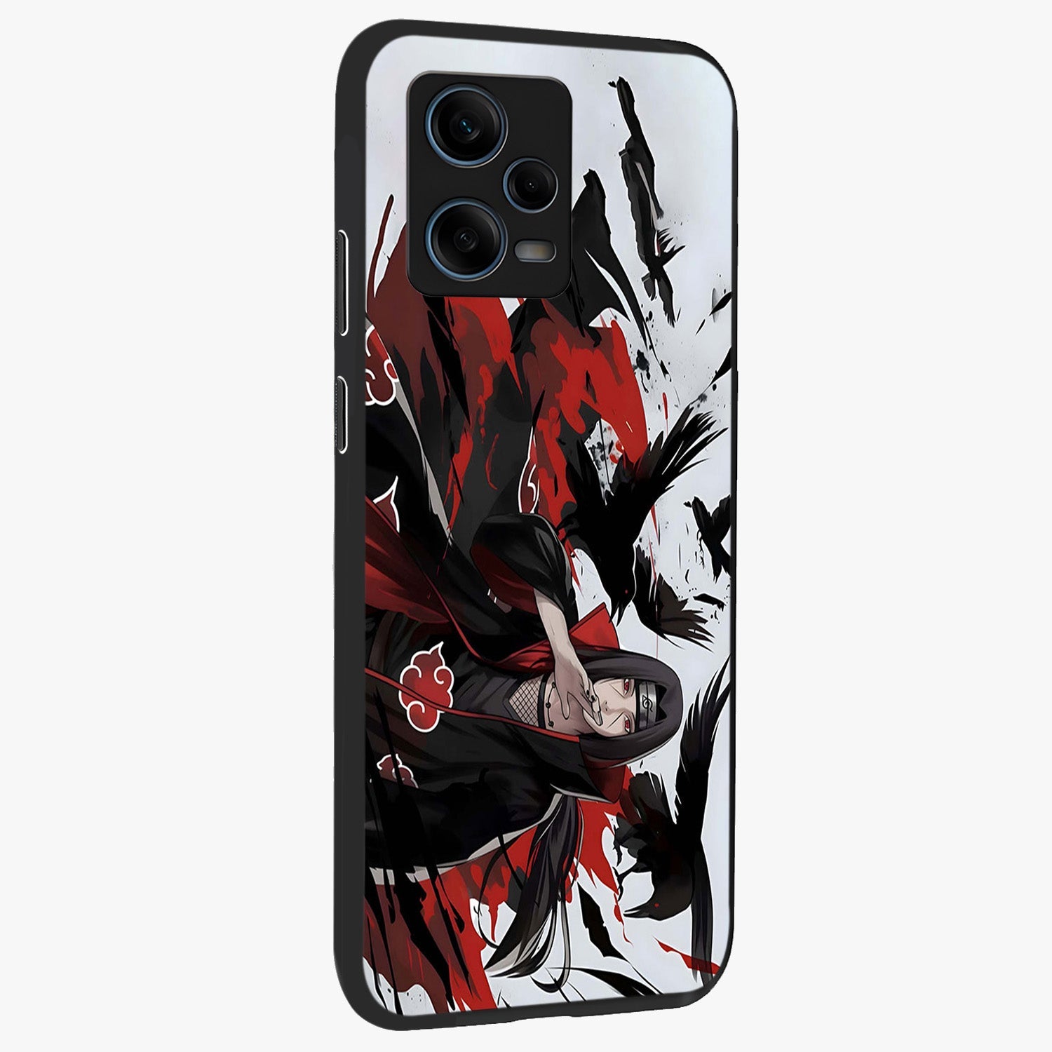 Crimson Crow Illusion Glass Case upright view showcasing striking crow illusion artwork with intense crimson theme.
