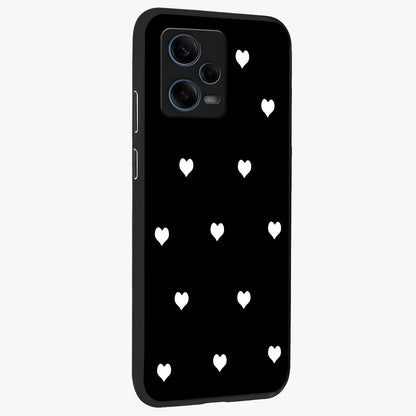 Cute And Simple White Hearts Glass Case upright view showcasing simple white hearts artwork with soft minimal theme.