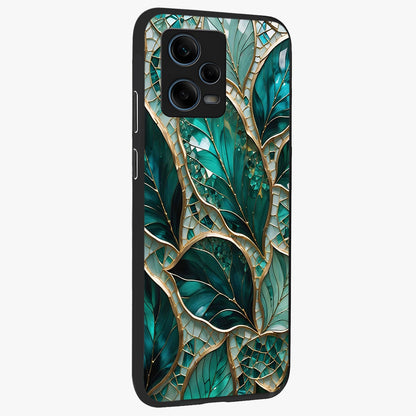 Emerald Leaf Glass Glass Case upright view showcasing fresh green leaf artwork with calming nature inspired style.