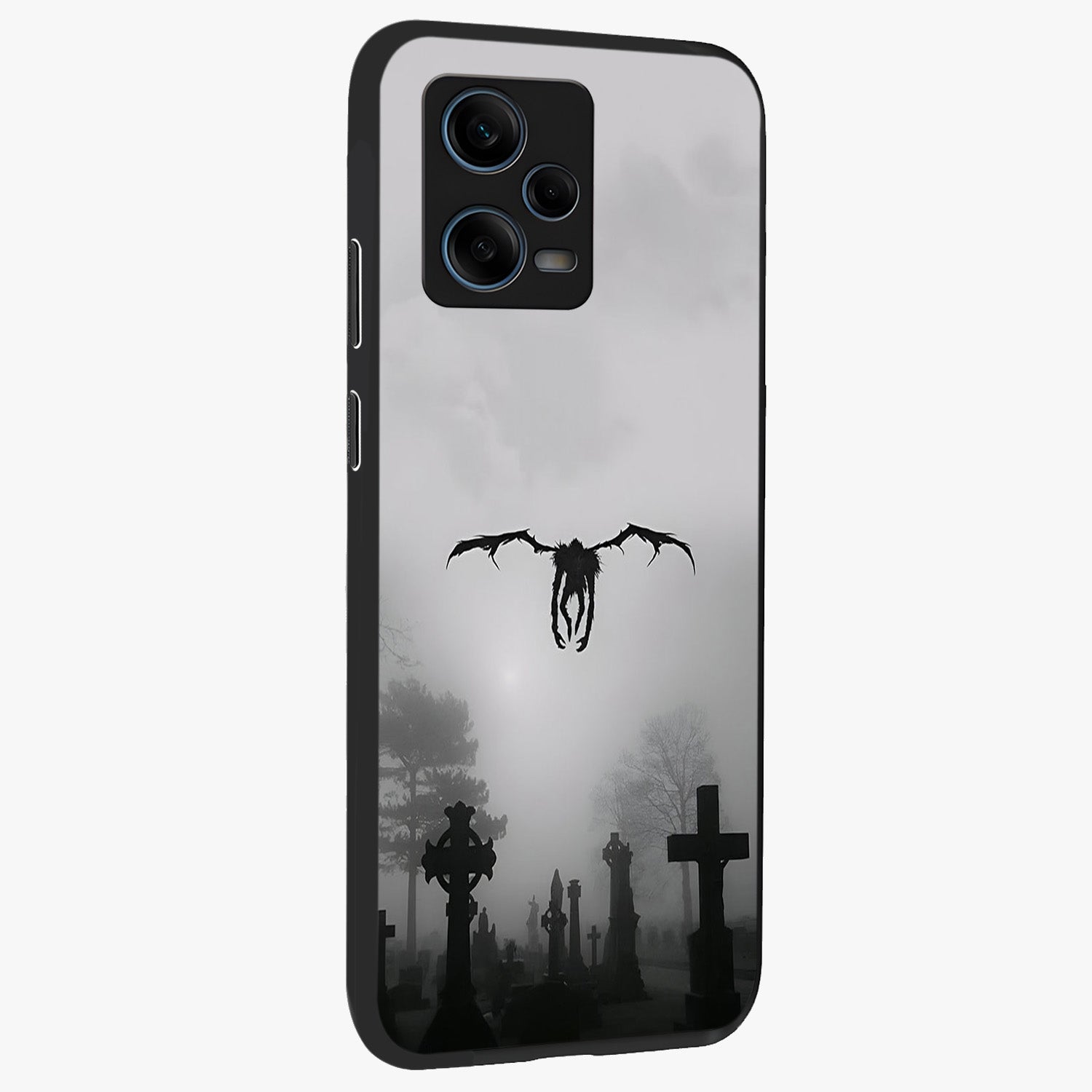 Graveyard Shadow Descent Glass Case upright view showcasing haunting graveyard artwork with dramatic dark theme.