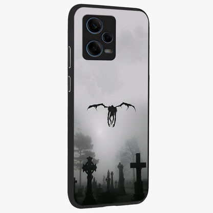 Graveyard Shadow Descent Glass Case upright view showcasing haunting graveyard artwork with dramatic dark theme.
