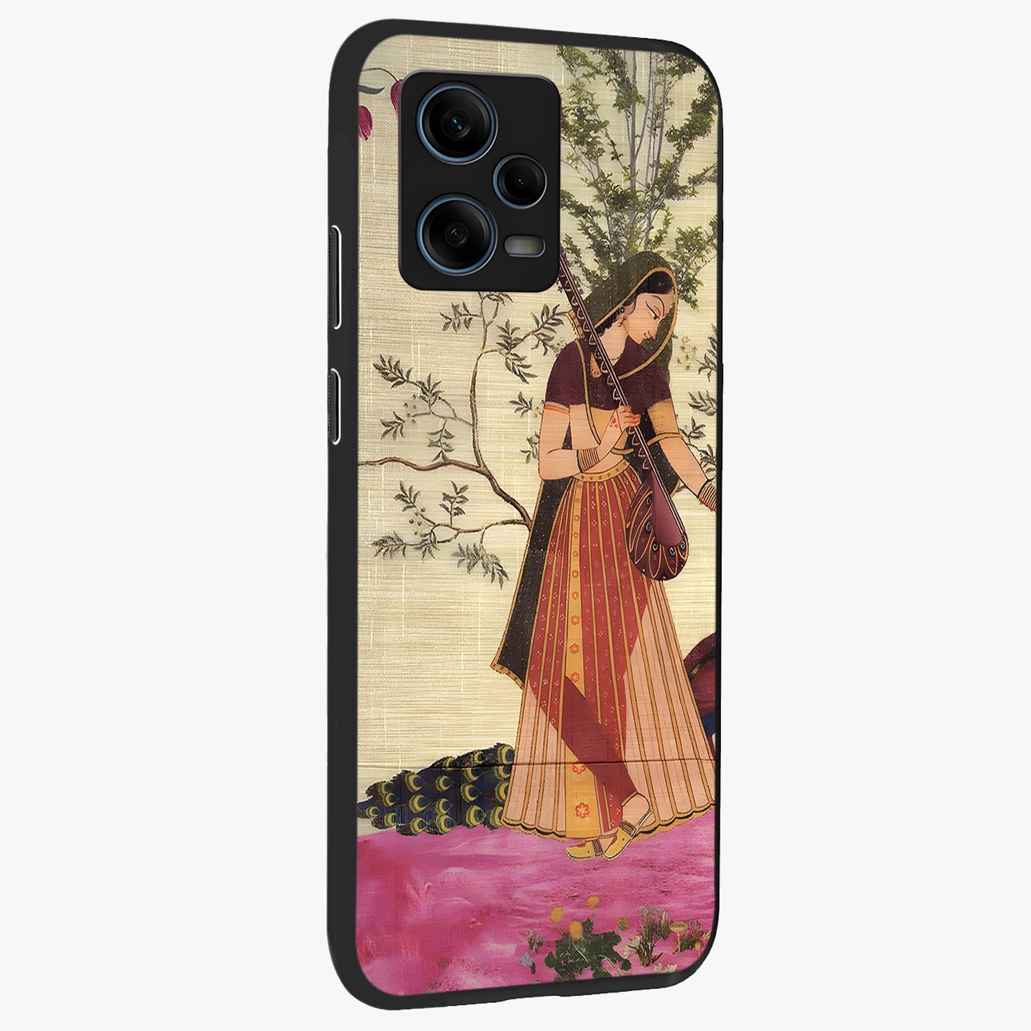 Lady With Veena Art Glass Case upright view showcasing classical veena artwork with traditional artistic theme.
