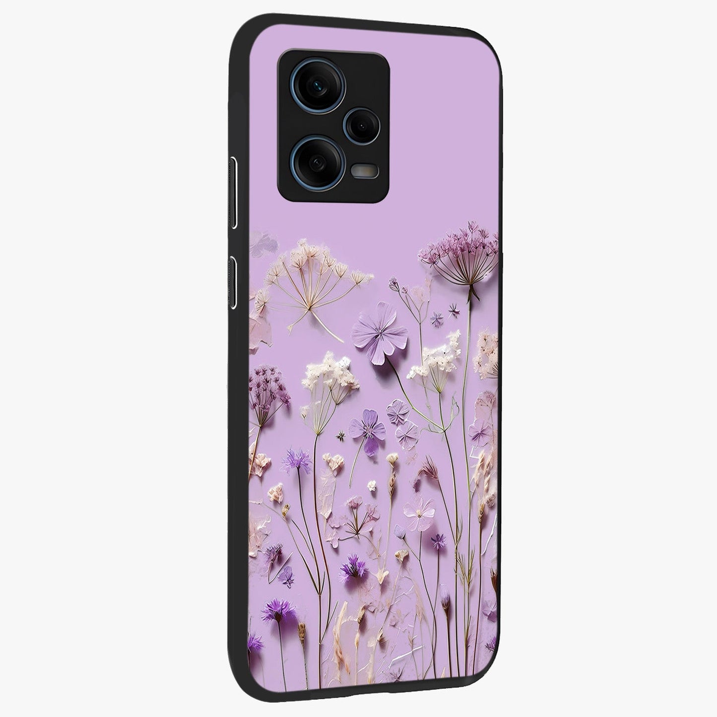 Lavender Blossom Dream Glass Case upright view showcasing delicate lavender blossom artwork with peaceful floral theme.