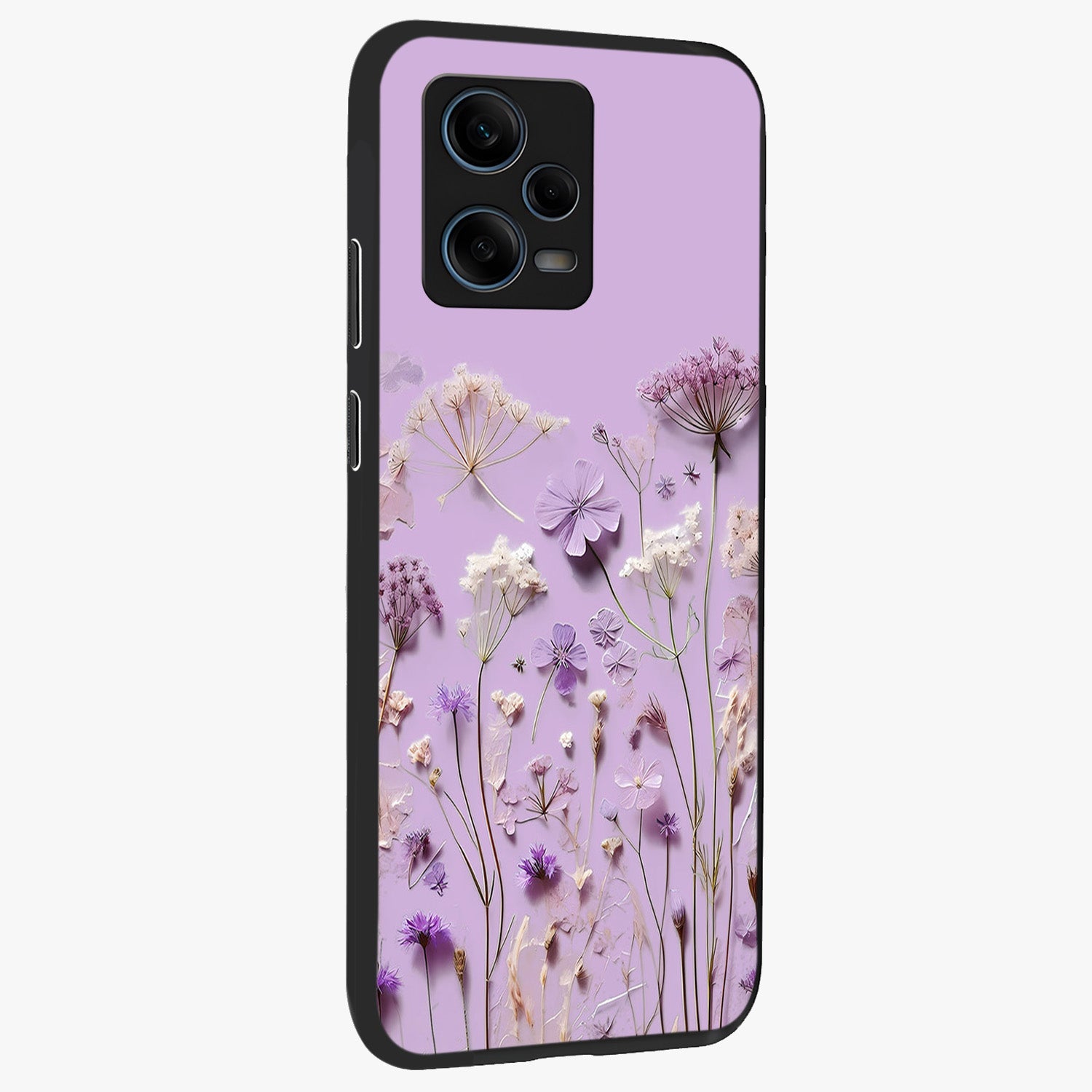 Lavender Blossom Dream Glass Case upright view showcasing delicate lavender blossom artwork with peaceful floral theme.