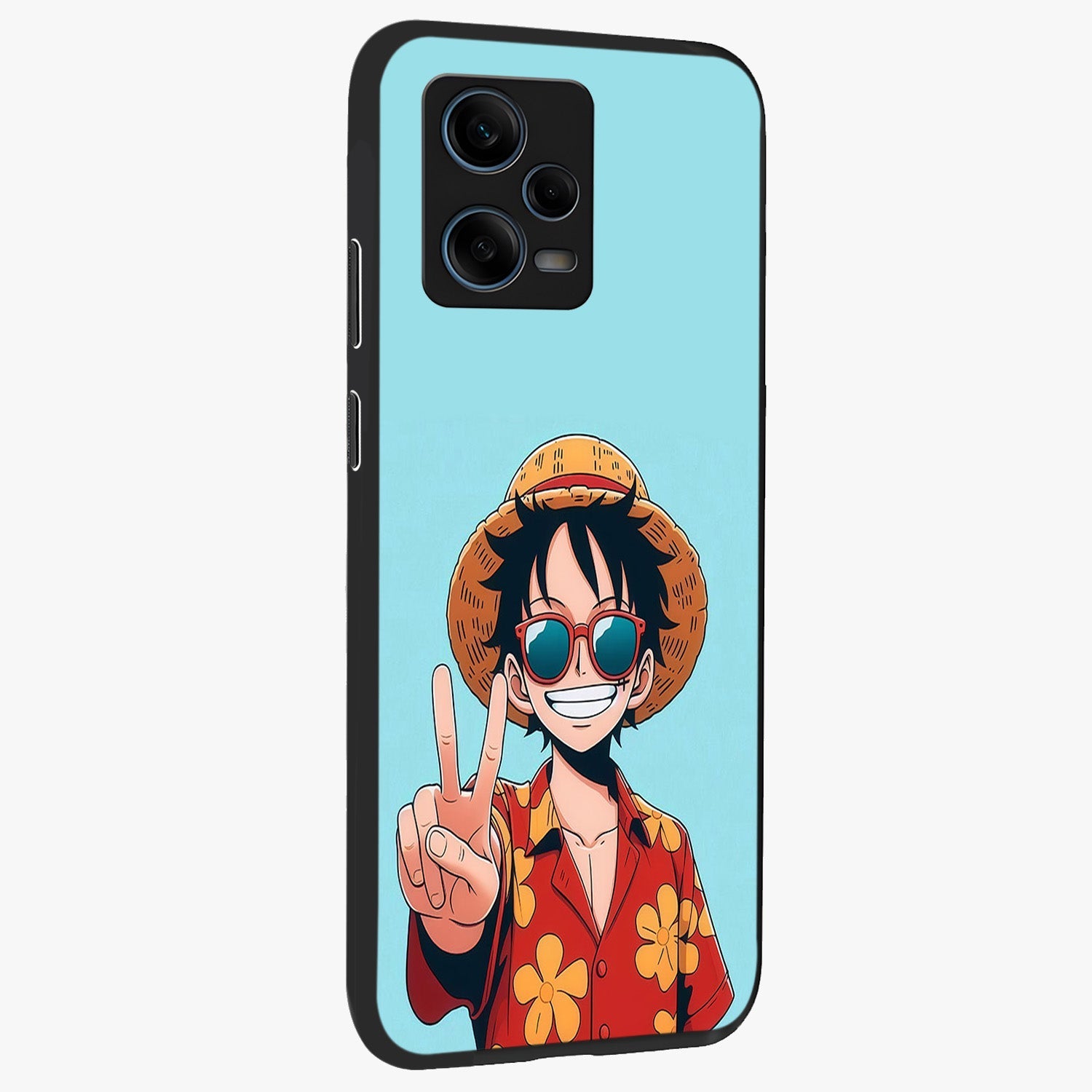 Luffy Summer Anime Vibe Glass Case upright view showcasing dynamic anime artwork with bright adventurous theme.