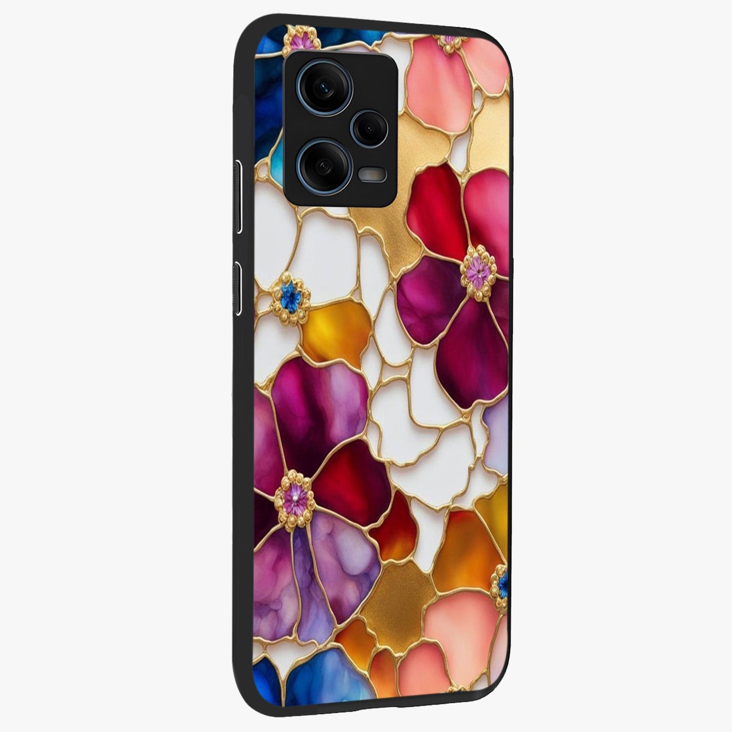 Marble Flower Pattern Glass Case upright view showcasing decorative marble flower artwork with refined style.