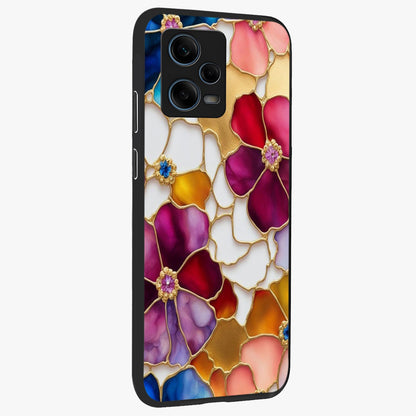 Marble Flower Pattern Glass Case upright view showcasing decorative marble flower artwork with refined style.