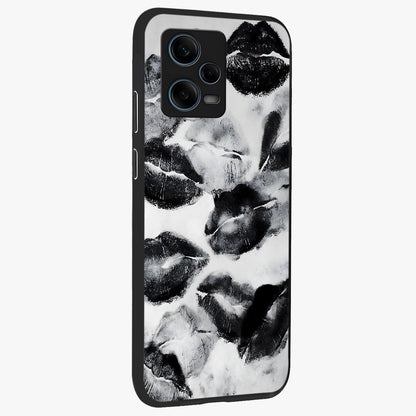 Midnight Kiss Marks Glass Case upright view showcasing stylish kiss mark artwork with trendy romantic theme.