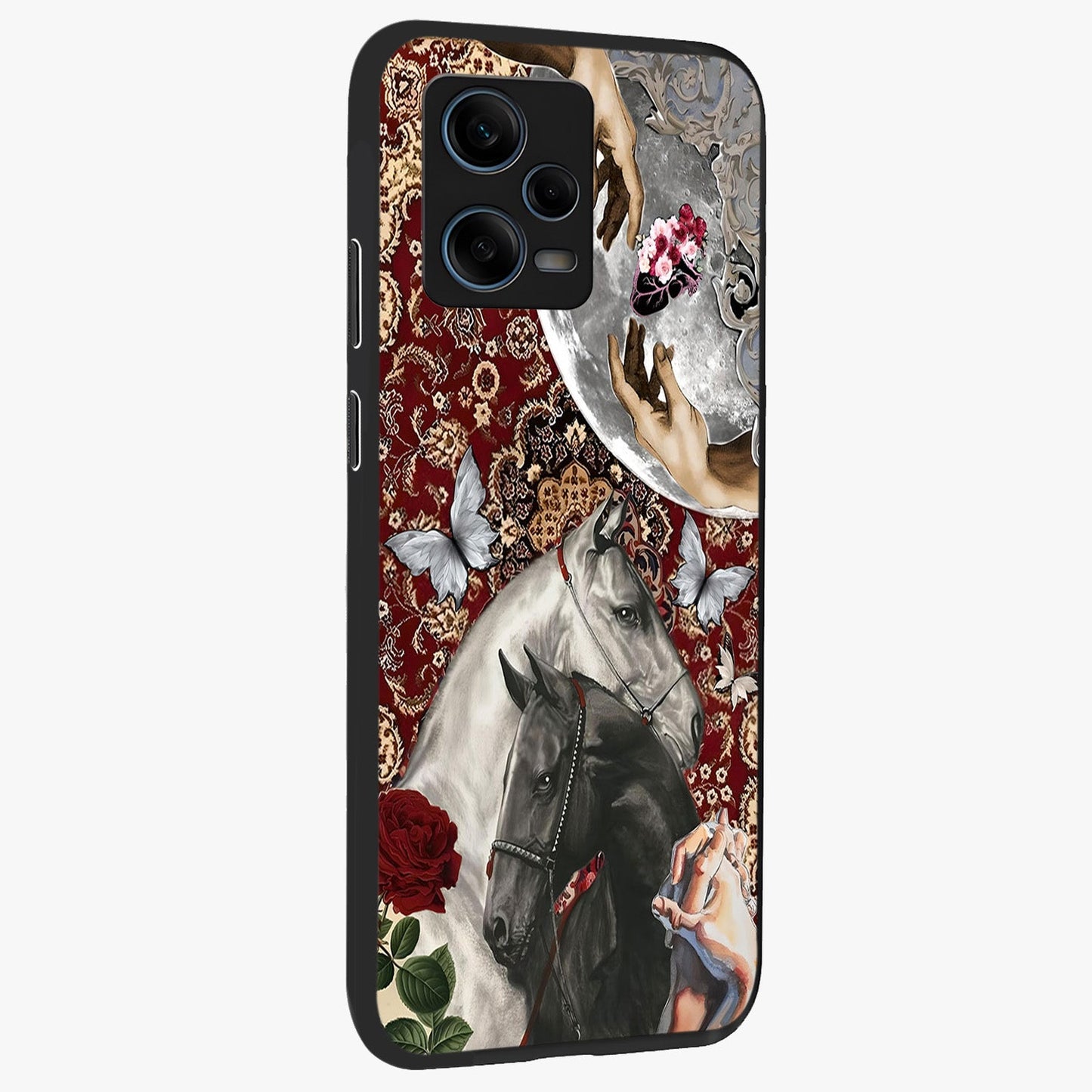 Moonlit Royal Stallion Glass Case upright view showcasing dramatic horse artwork with glowing moon themed design.