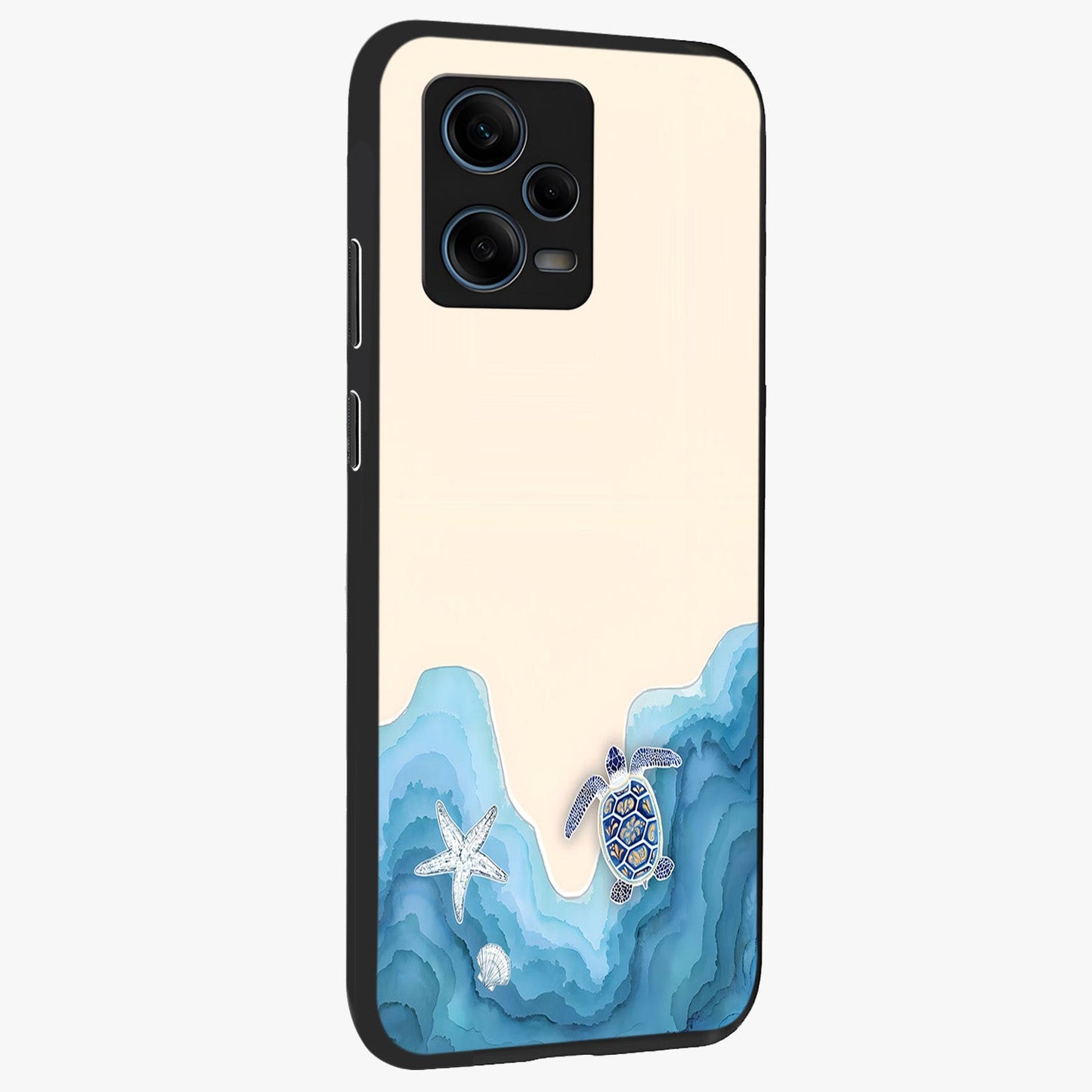 Ocean Drift Turtle Glass Case upright view showcasing calm underwater turtle artwork with nature inspired theme.