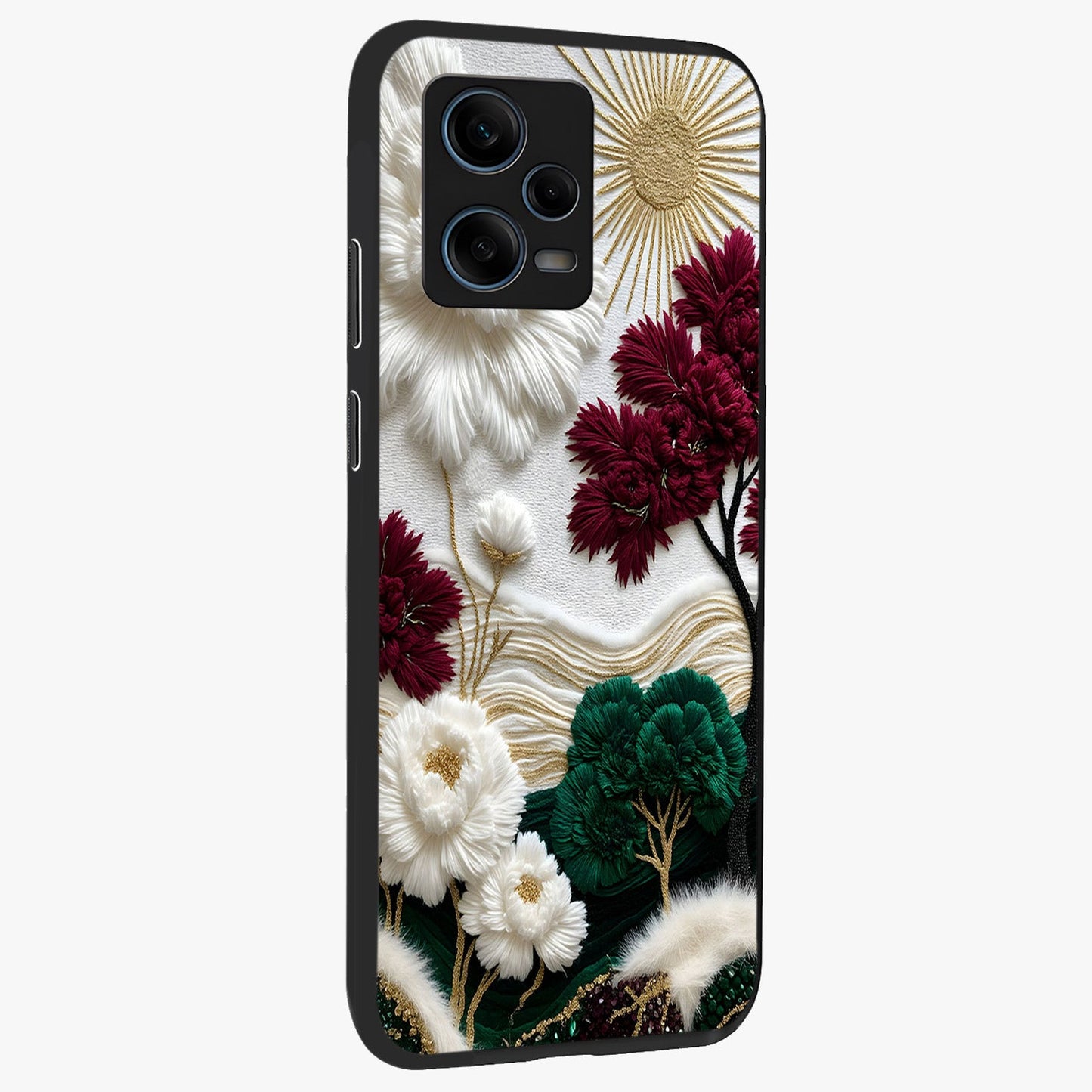 Radiant Bloom Elegance Glass Case upright view showcasing decorative flower artwork with refined botanical theme.