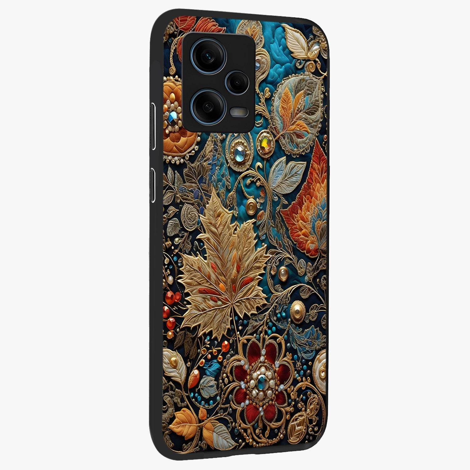Royal Jewel Garden Glass Case upright view showcasing rich floral artwork with luxurious garden theme.