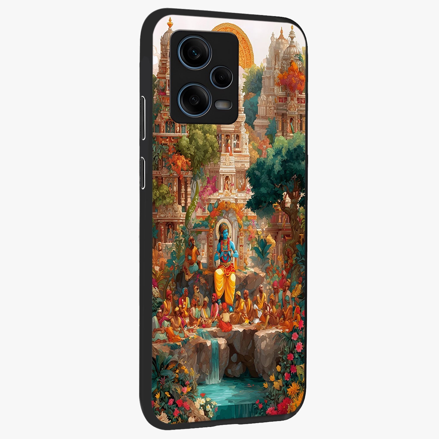Sacred Sunlight Gods Glass Case upright view showcasing glowing divine artwork with sacred mythological theme.