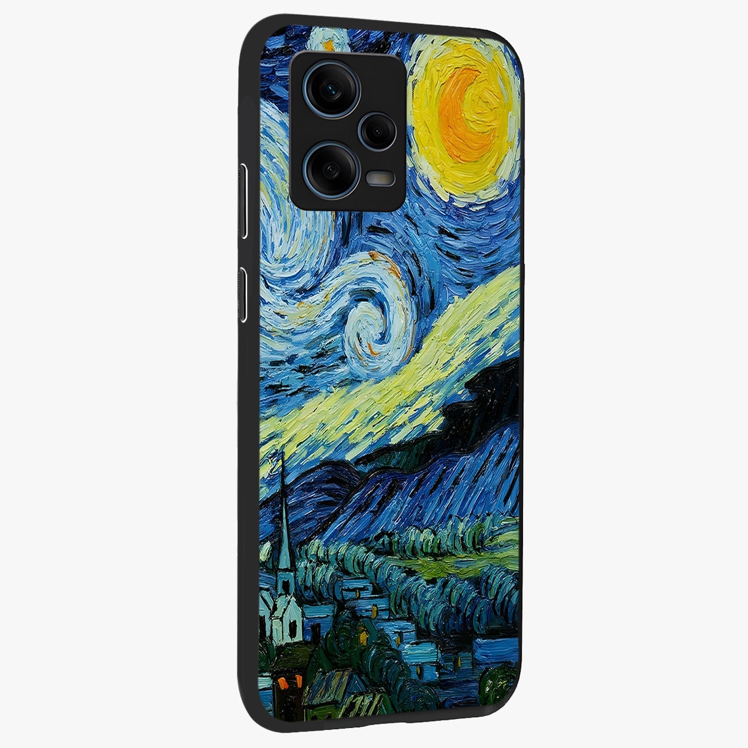 Van Gogh Art Glass Case upright view showcasing expressive painting style artwork with timeless artistic theme.