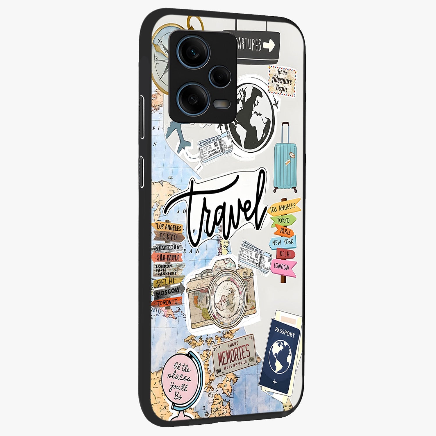 Wanderlust Journal Glass Case upright view showcasing wanderlust inspired artwork with creative exploration theme.