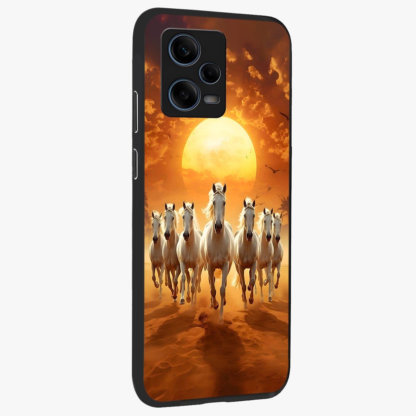 Wild Sunset Majesty Glass Case upright view showcasing dramatic sunset artwork with bold nature theme.