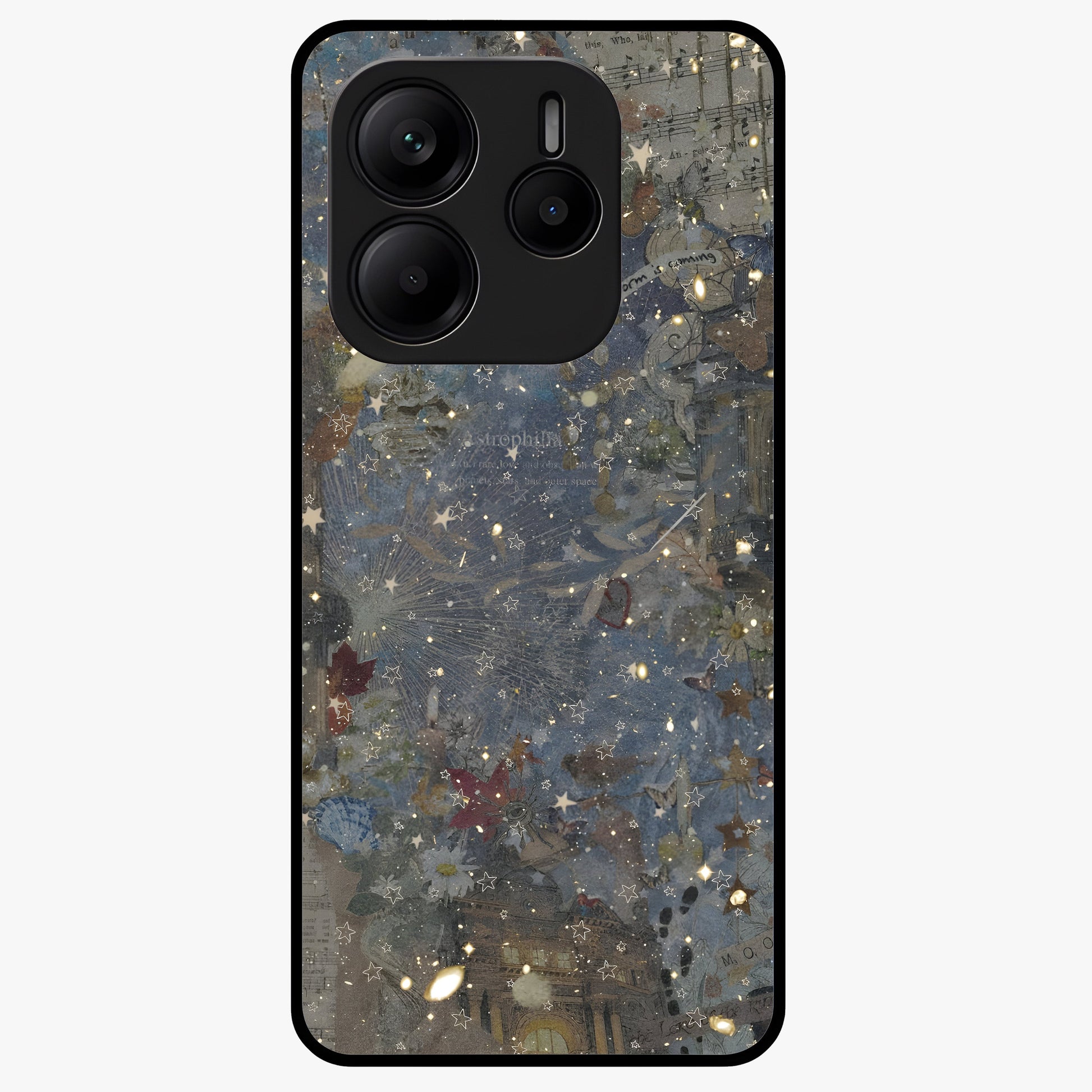 Aesthetic Astrolophia Glass Case showing flat back view with dreamy aesthetic design and glossy glass finish.
