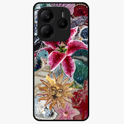Beaded Garden Fantasy Glass Case showing flat back view with dreamy garden bead artwork and glossy glass finish.