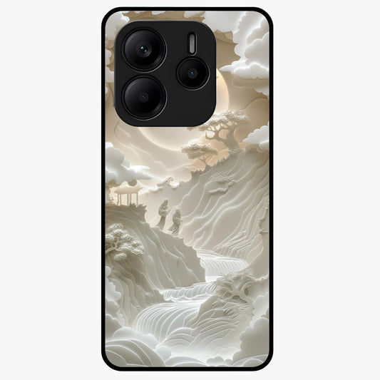 Celestial Origami Glass Case showing flat back view with artistic origami inspired celestial artwork and glossy glass finish.