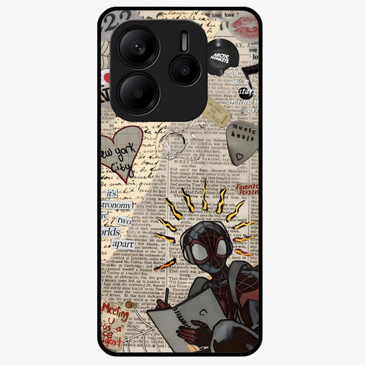 City Dream Sketch Glass Case showing flat back view with artistic city skyline sketch artwork and glossy glass finish.