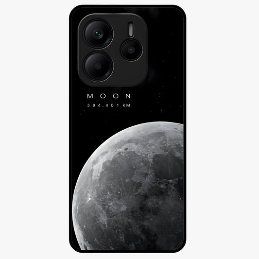 Cosmic Moon Glow Glass Case showing flat back view with glowing moon artwork and glossy glass finish.