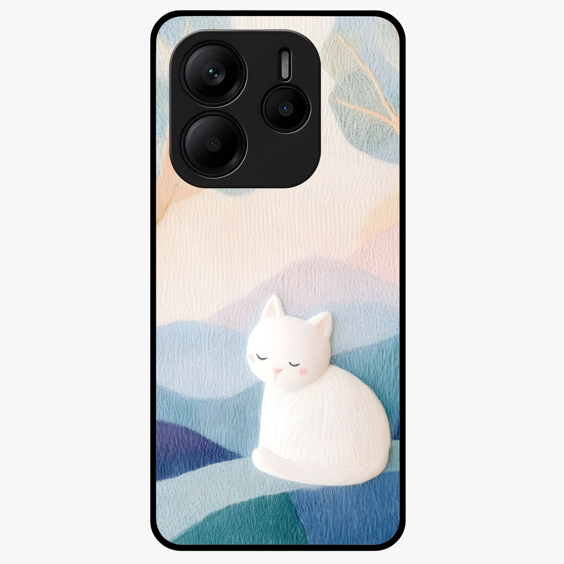 Cotton Dream Cat Glass Case showing flat back view with soft dreamy cat artwork and glossy glass finish.