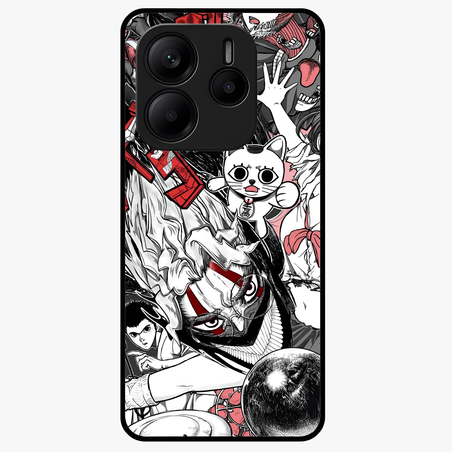 Crimson Chaos Panel Glass Case showing flat back view with bold crimson abstract artwork and glossy glass finish.