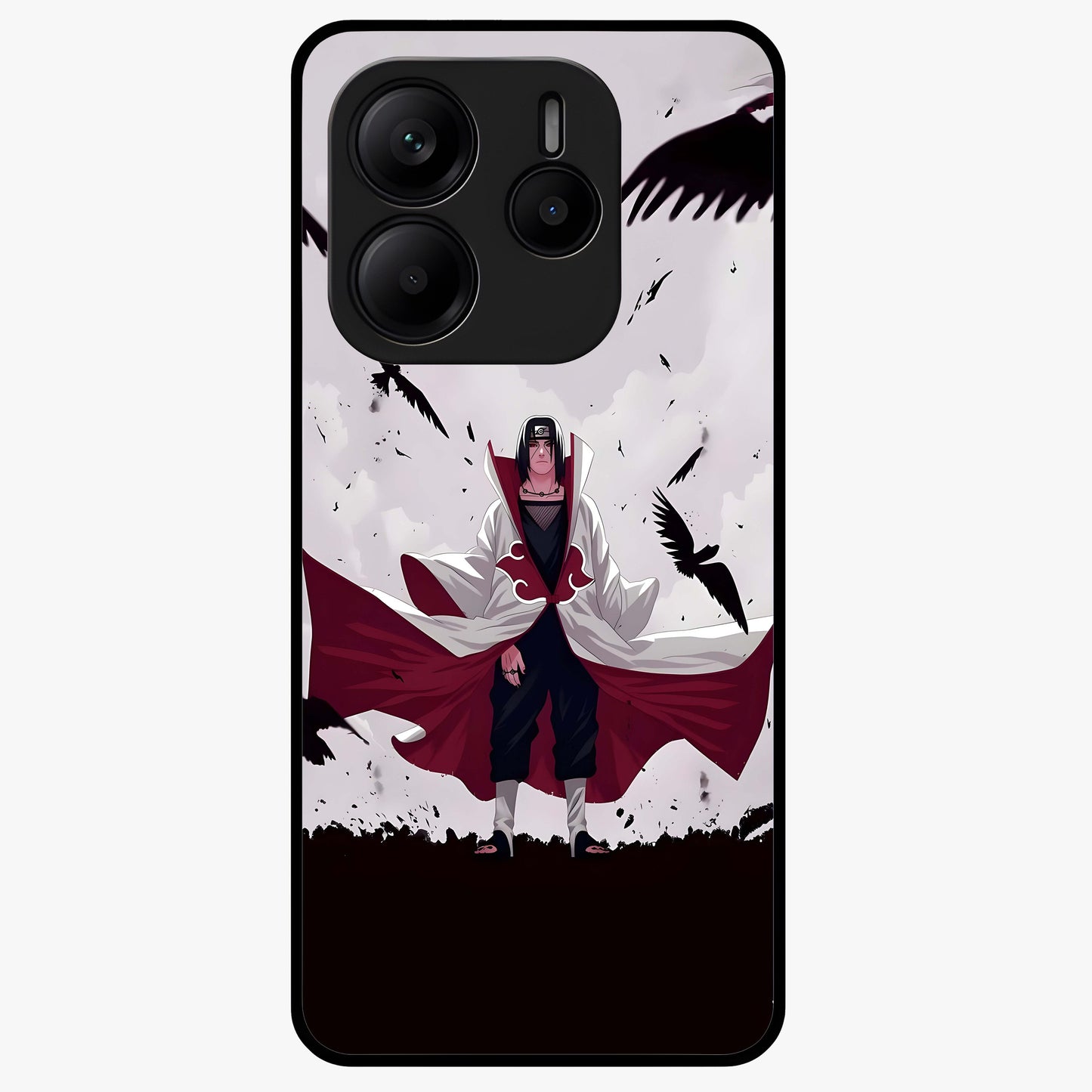 Crimson Crow Ascension Glass Case showing flat back view with mystical crow artwork and glossy glass finish.