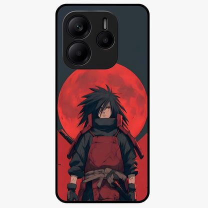 Crimson Moon Warlord Glass Case showing flat back view with mystical moon warrior artwork and glossy glass finish.